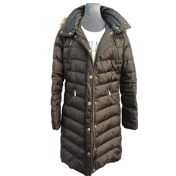 Michael Kors Jackets & Blazers - MICHAEL Michael Kors Women's Hooded Puffer Coat Black Sz L Faux Fur Trim Mobwife